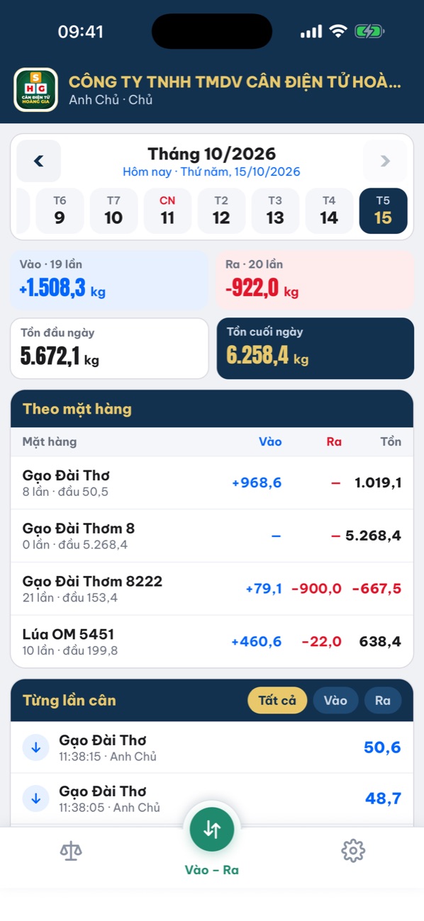 App Quản Lý Cân Điện Tử – Vào – Ra cả công ty