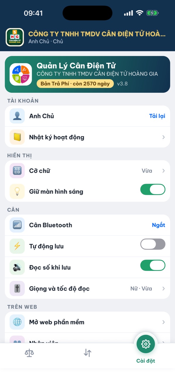 App Quản Lý Cân Điện Tử – Cài đặt gọn