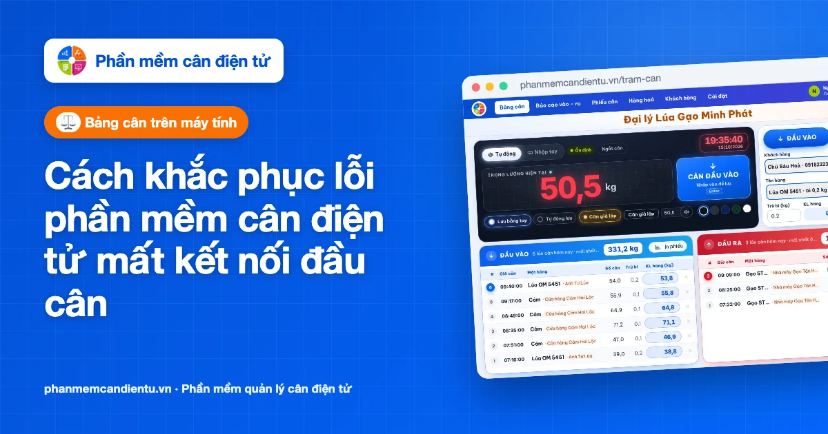 lỗi phần mềm cân điện tử mất kết nối đầu cân