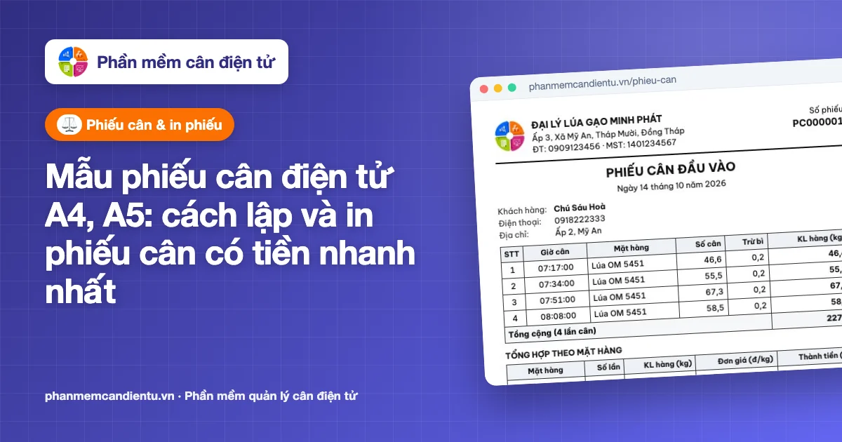 Mẫu phiếu cân điện tử A4, A5: cách lập và in phiếu cân có tiền nhanh nhất