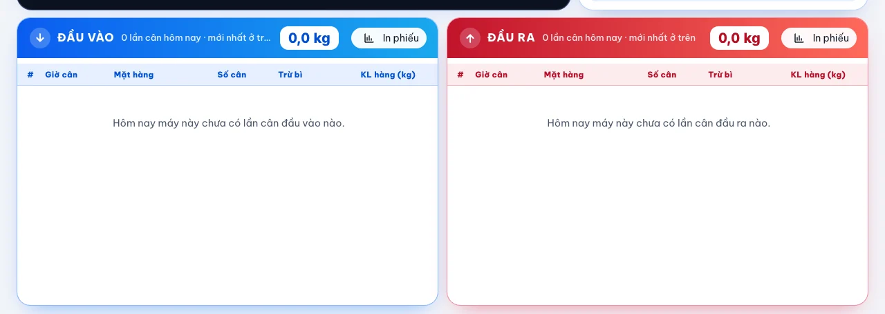 phần mềm cân điện tử khác gì phần mềm kế toán – bảng các lần cân đầu vào – đầu ra trên Phần mềm quản lý cân điện tử